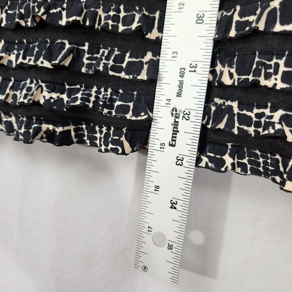 Connected Apparel Pencil Dress Women's Size 10 Black Tan Ruffled Stretch Sheath - Picture 5 of 7